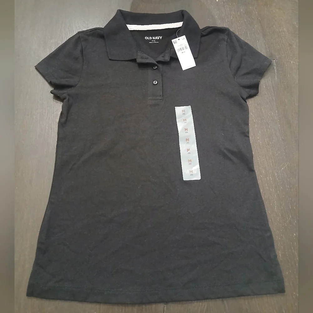 Old Navy Girl's Short Sleeve Basic Polo Shirt Sz Medium 8 Black New